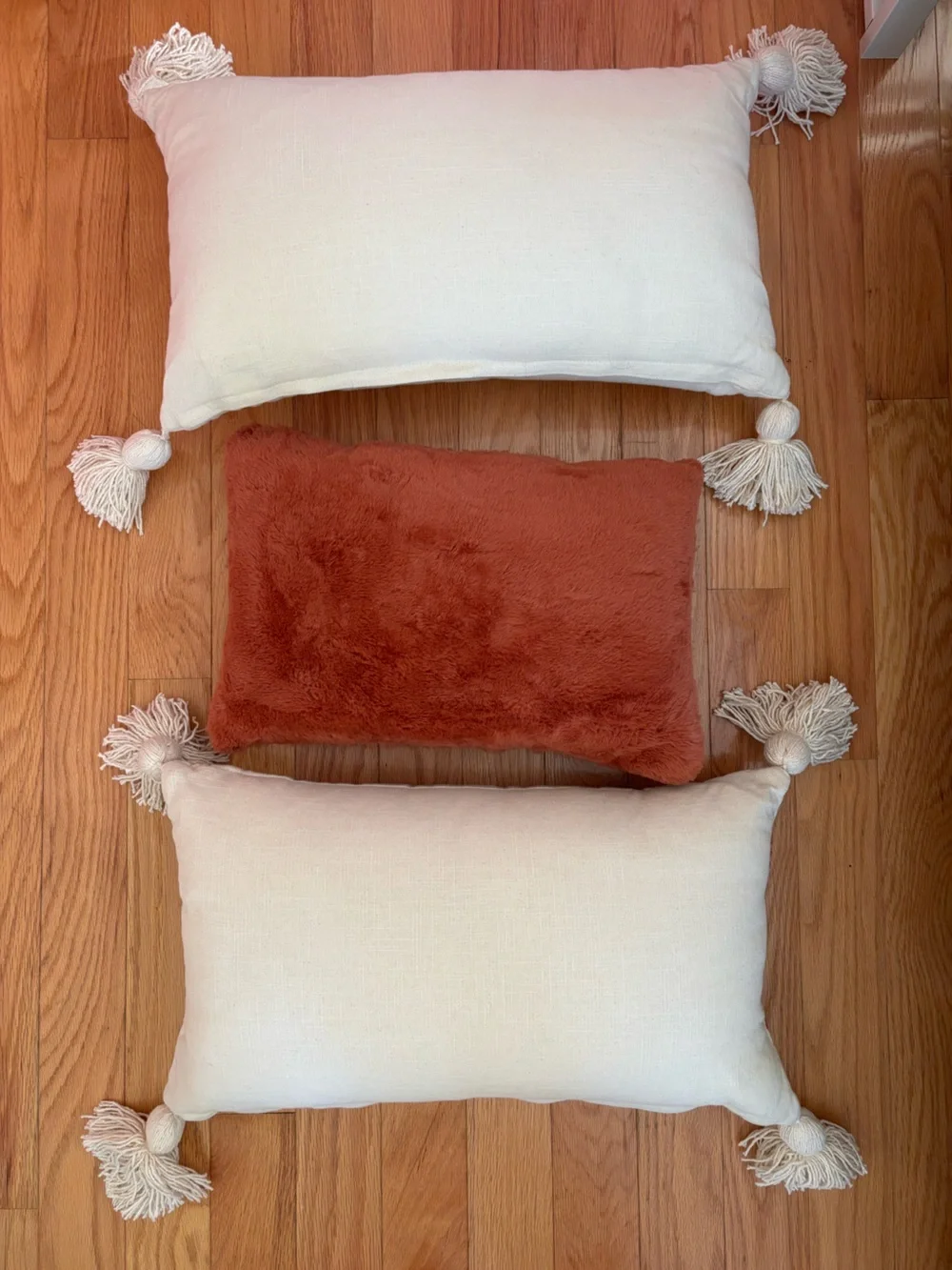 Set of 3 Decorative Pumpkin Accent Pillows in Cream and Rust
